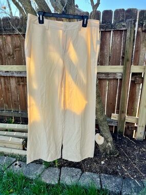 Elegant Ralph Lauren Petite Cream Linen Silk Pant Wide Leg Trouser 12P